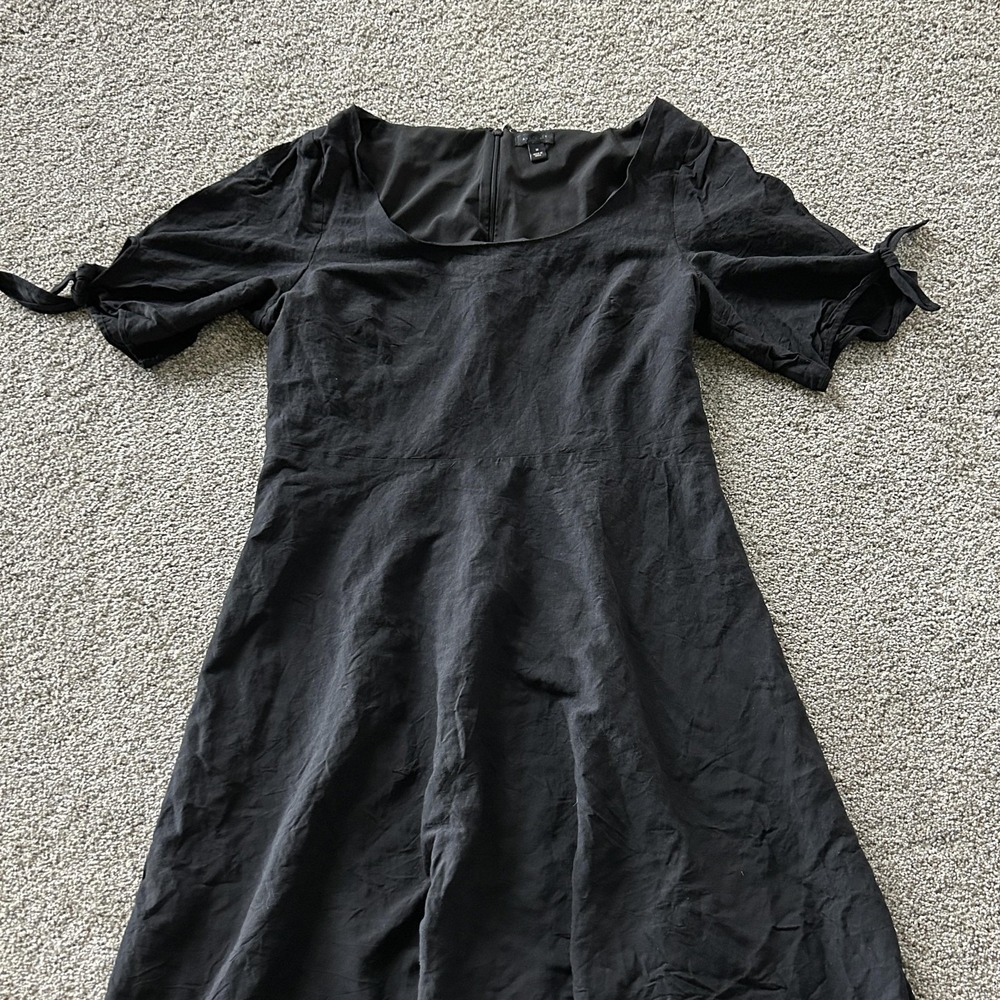 Ann Taylor Dress Womens 14 Black Puff Sleeve Scoop Neck Fit Flare Midi Workwear